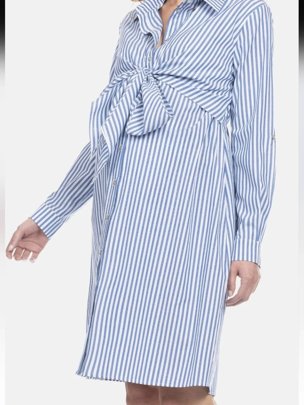 Seraphine Mid Blue & White Stripe Maternity & Nursing Dress